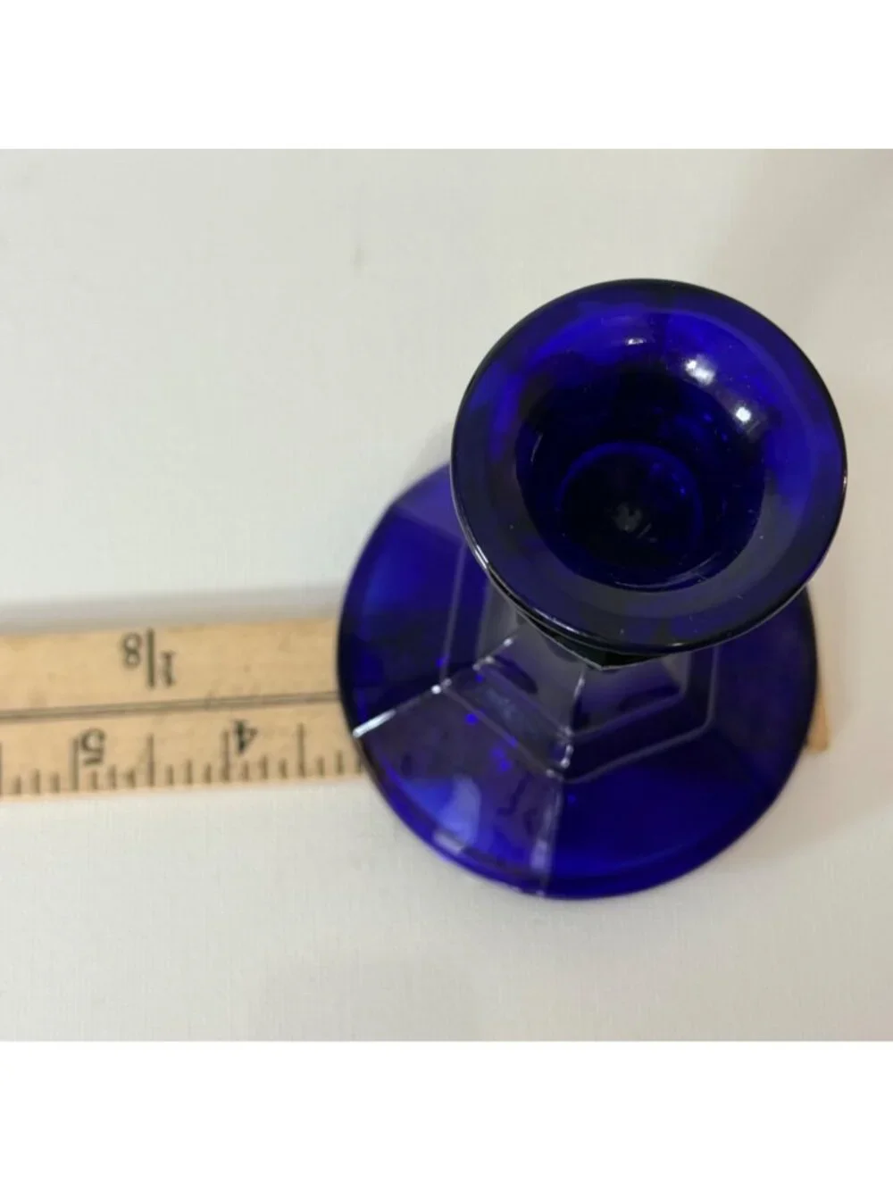Vintage Blue Glass Candlestick Holders Set of 2 Romantic Cobalt Taper Candle MCM
